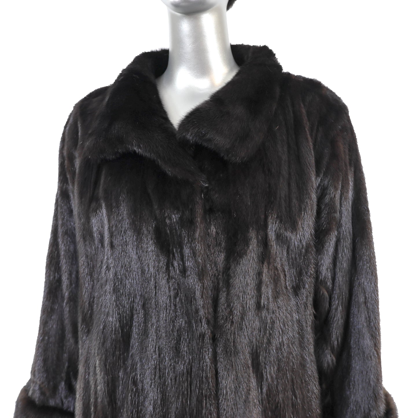 Black Mink Coat with Matching Headband- Size L