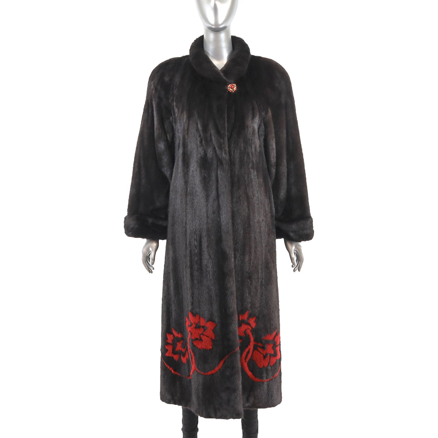 Black Mink Coat with Red Design- Size S