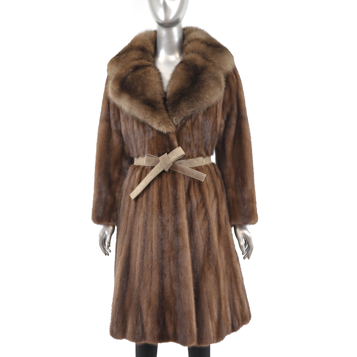 Brown Mink Coat with Sable Collar- Size S