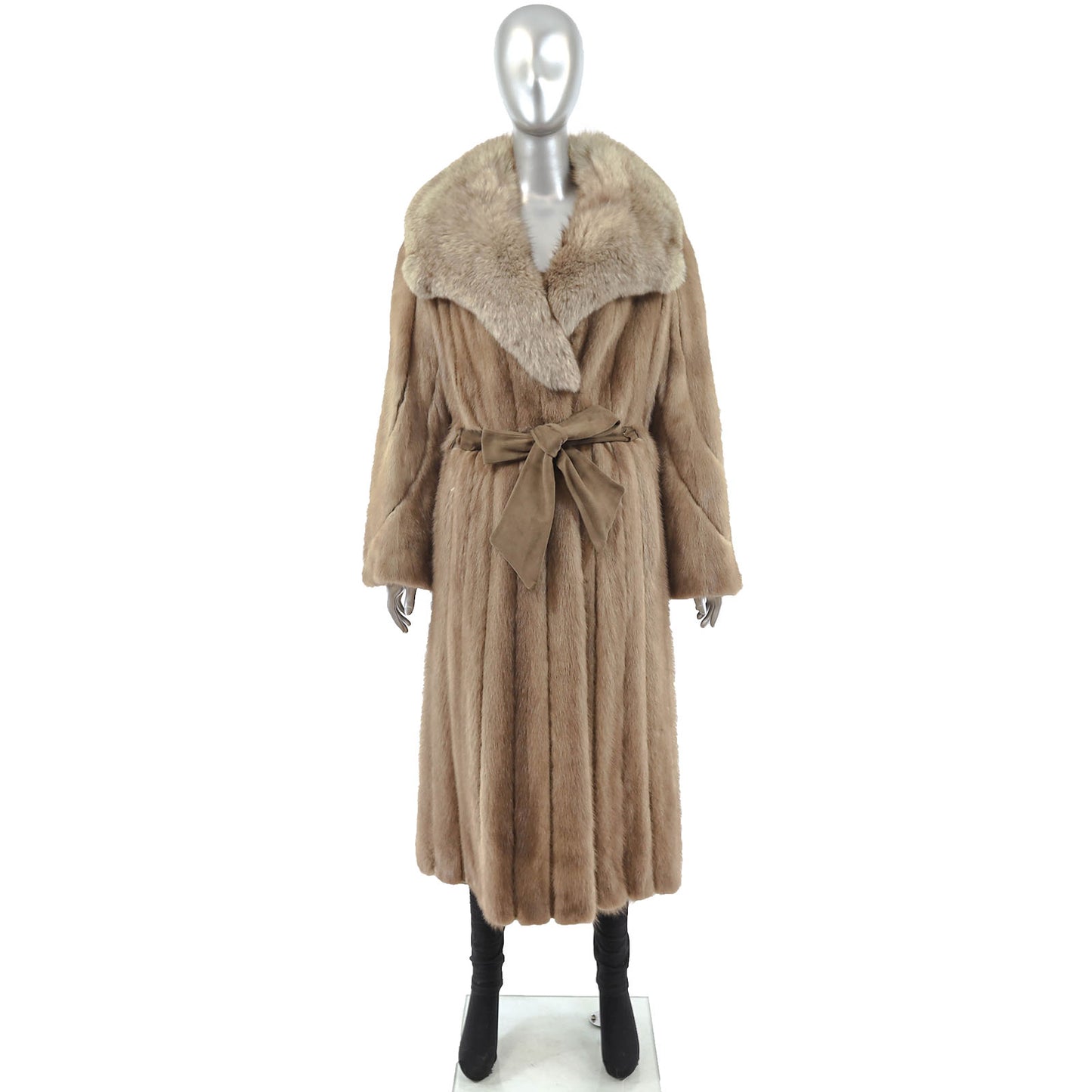 Pastel Mink Coat with Fox Collar- Size M