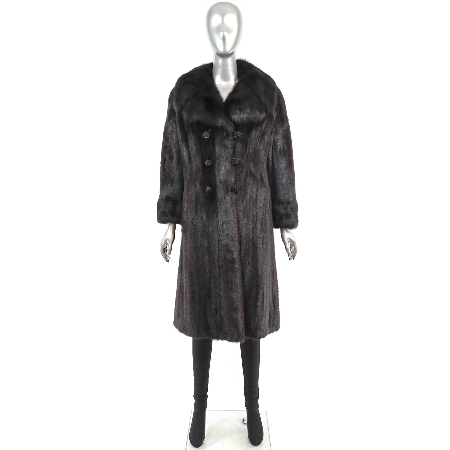 Mahogany Mink Coat with Sable Collar and Cuffs- Size S