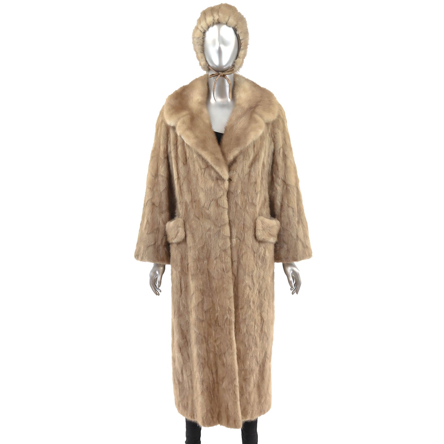 Light Brown Section Mink Coat with Matching Hat- Size M