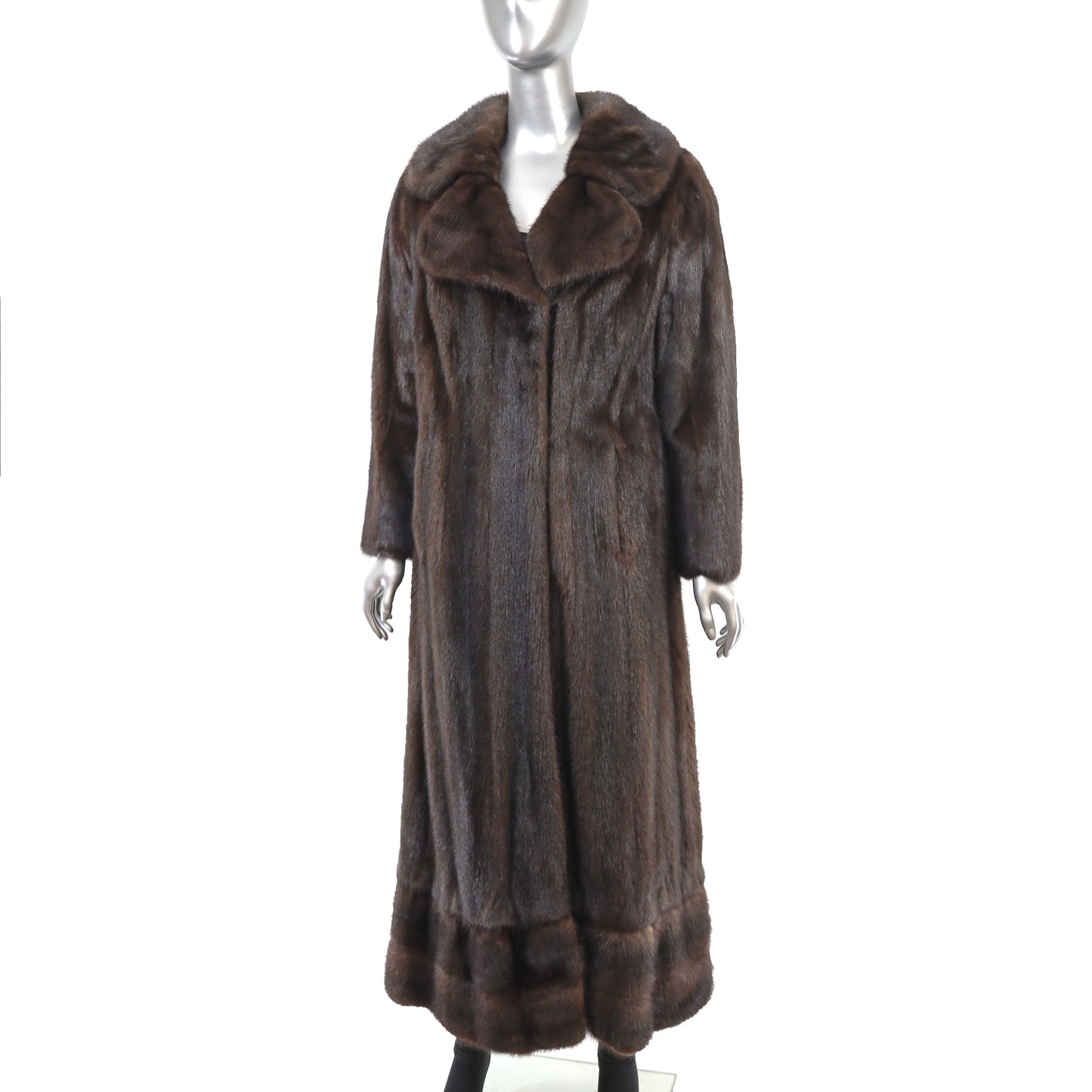 Brown Mink Coat with Detachable Hem Trim- Size M