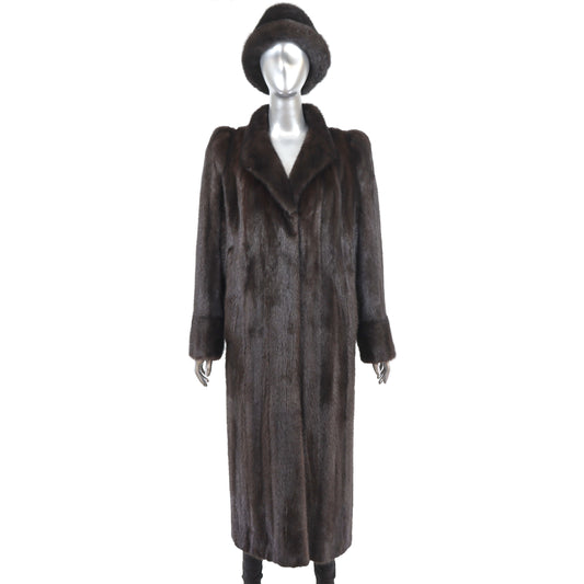 Brown Mink Coat with Matching Hat- Size M