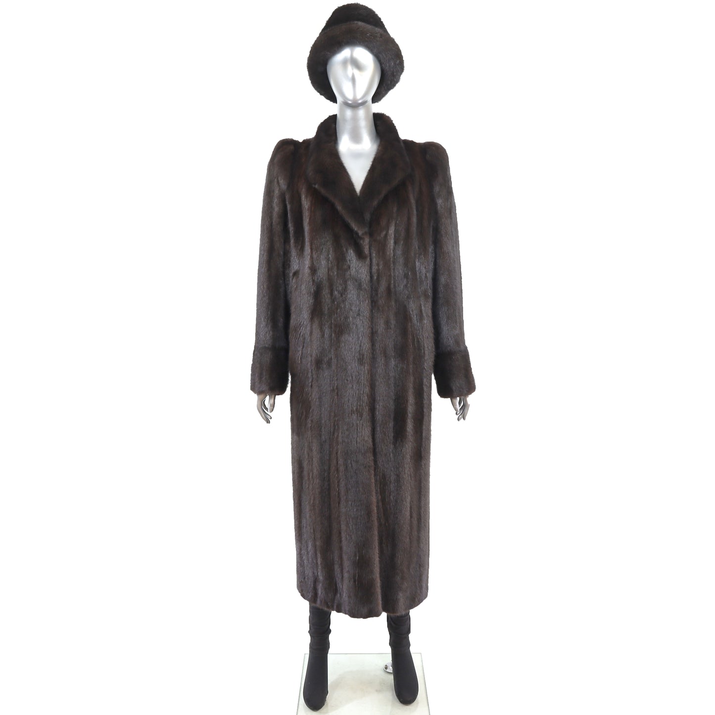 Brown Mink Coat with Matching Hat- Size M