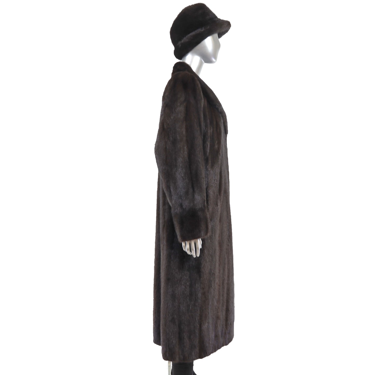 Brown Mink Coat with Matching Hat- Size M