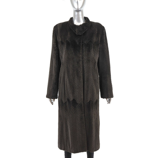 Olive Laser Cut Mink Coat- Size M