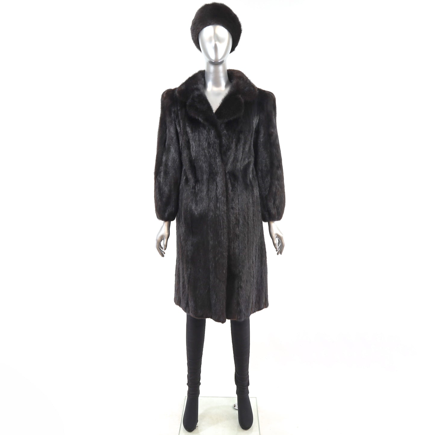 Mahogany Mink Coat with Matching Hat- Size M