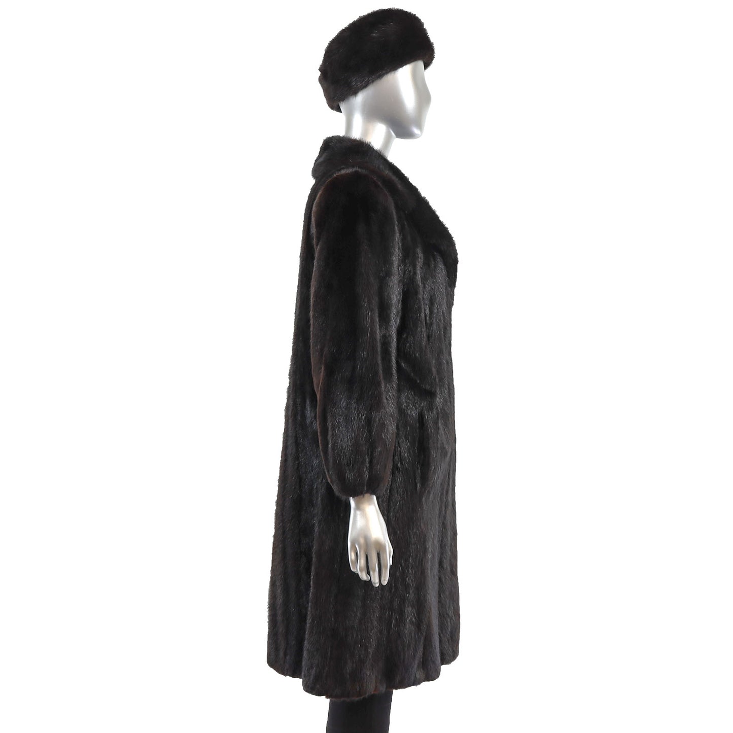 Mahogany Mink Coat with Matching Hat- Size M