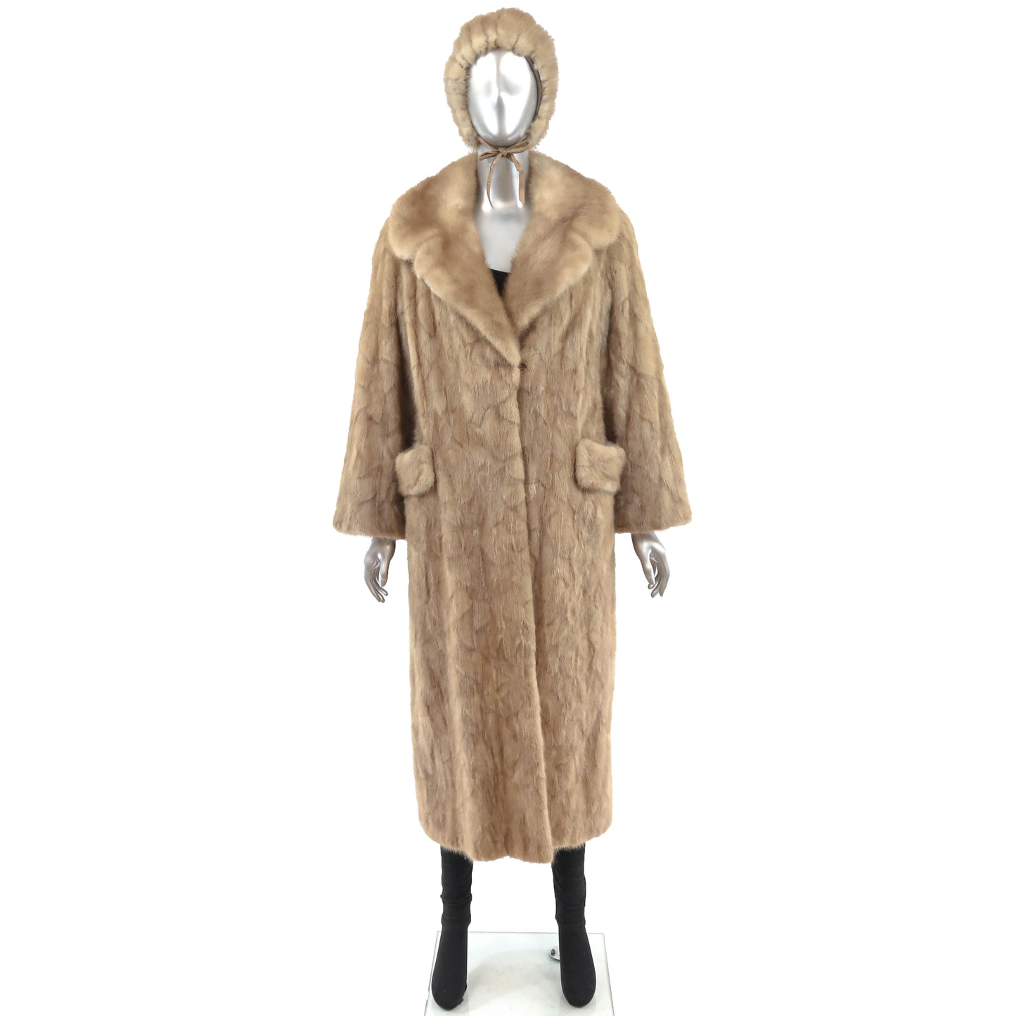 Light Brown Section Mink Coat with Matching Hat- Size M