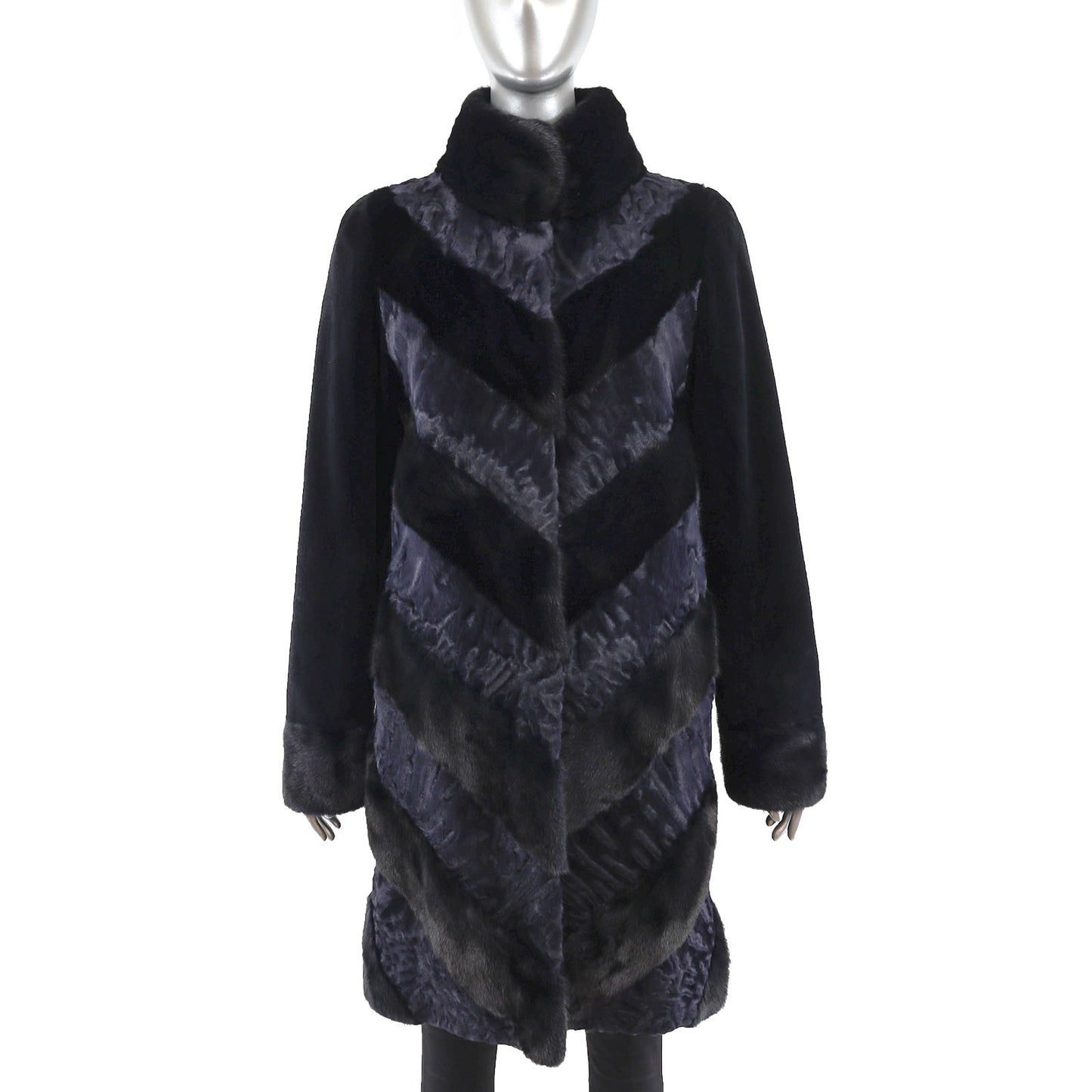 Navy Mink and Lamb Coat with Sheared Mink Sleeves- Size S