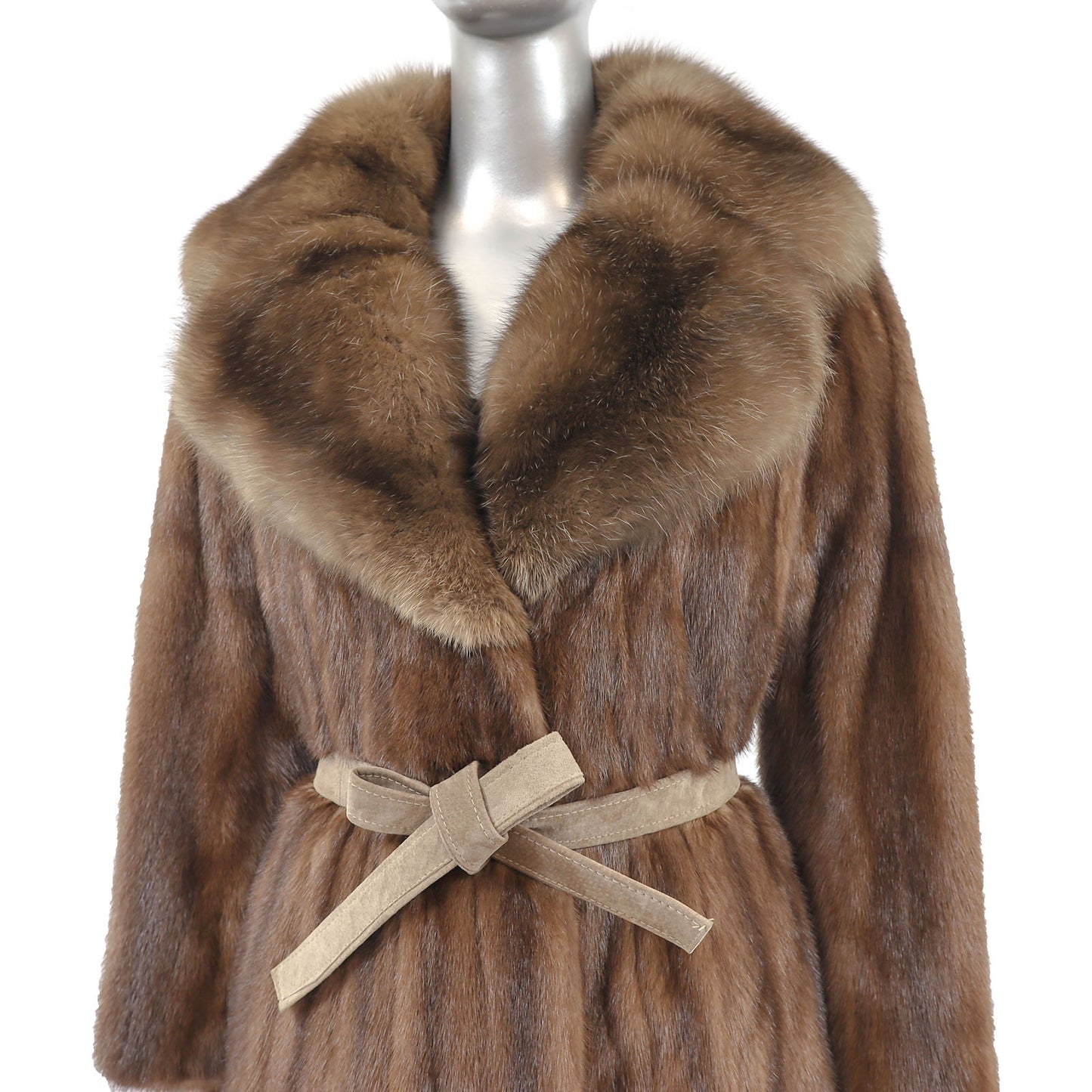 Brown Mink Coat with Sable Collar- Size S