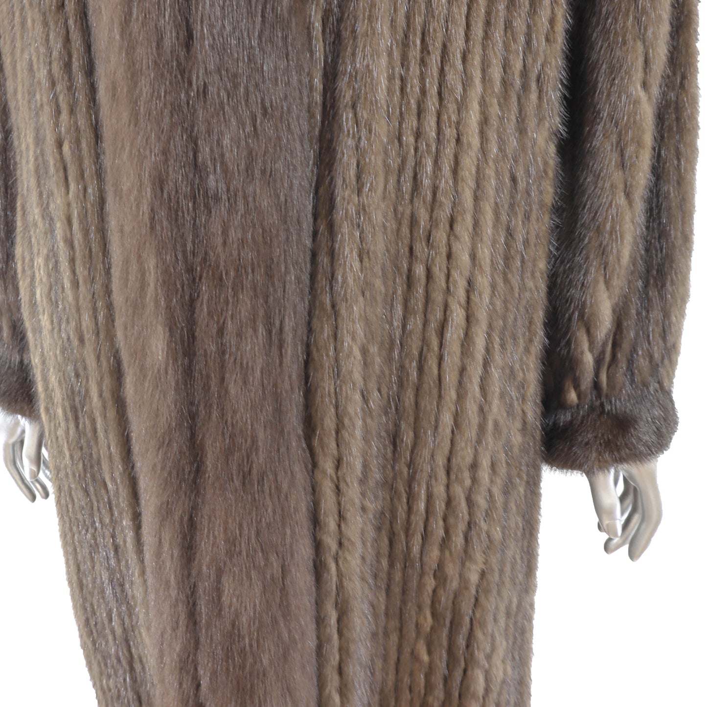 Brown Corded Mink Coat with Fox Tuxedo- Size M