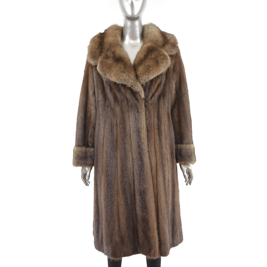 Brown Mink Coat with Sable Collar and Cuffs- Size S