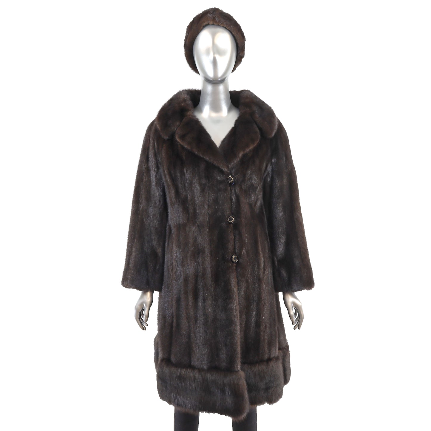 Mahogany Mink Coat with Sable Trim and Matching Hat- Size M