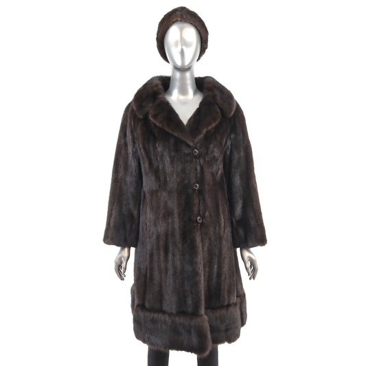 Mahogany Mink Coat with Sable Trim and Matching Hat- Size M