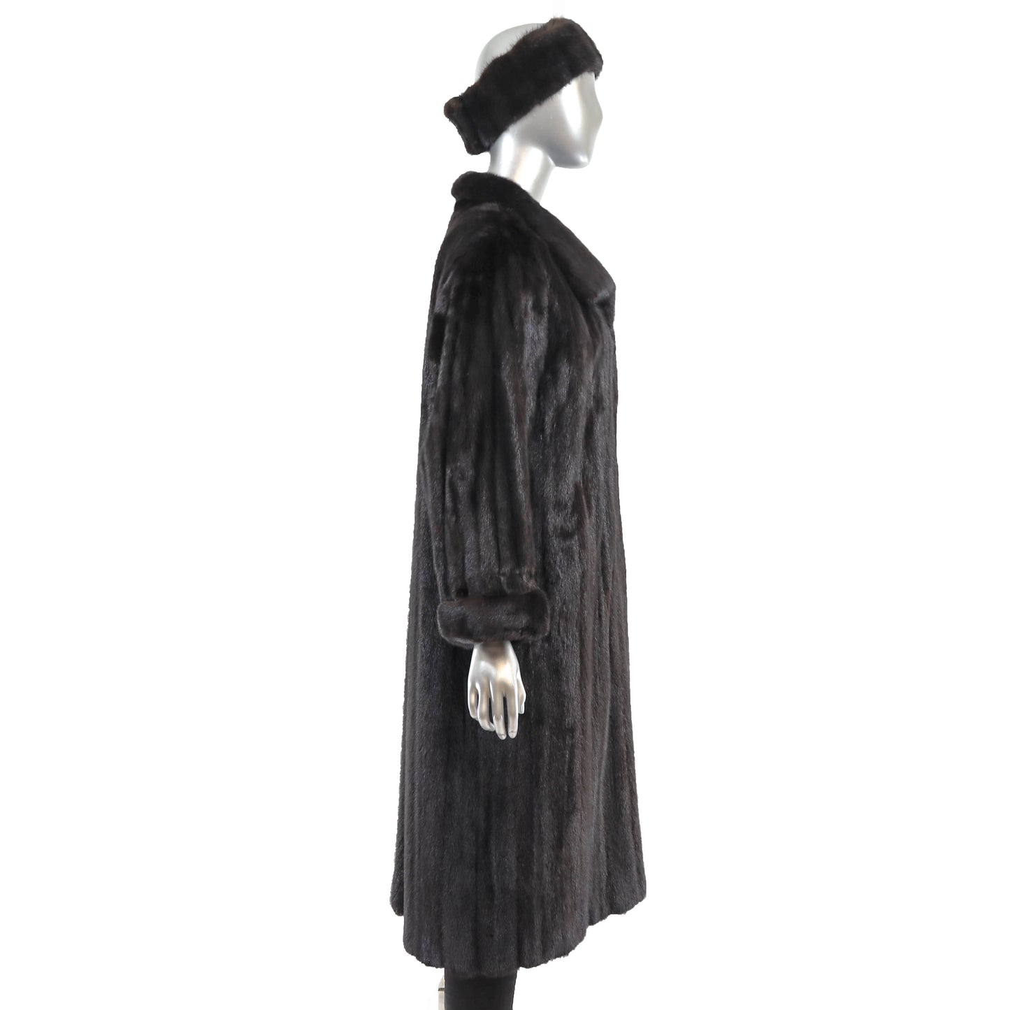 Black Mink Coat with Matching Headband- Size L