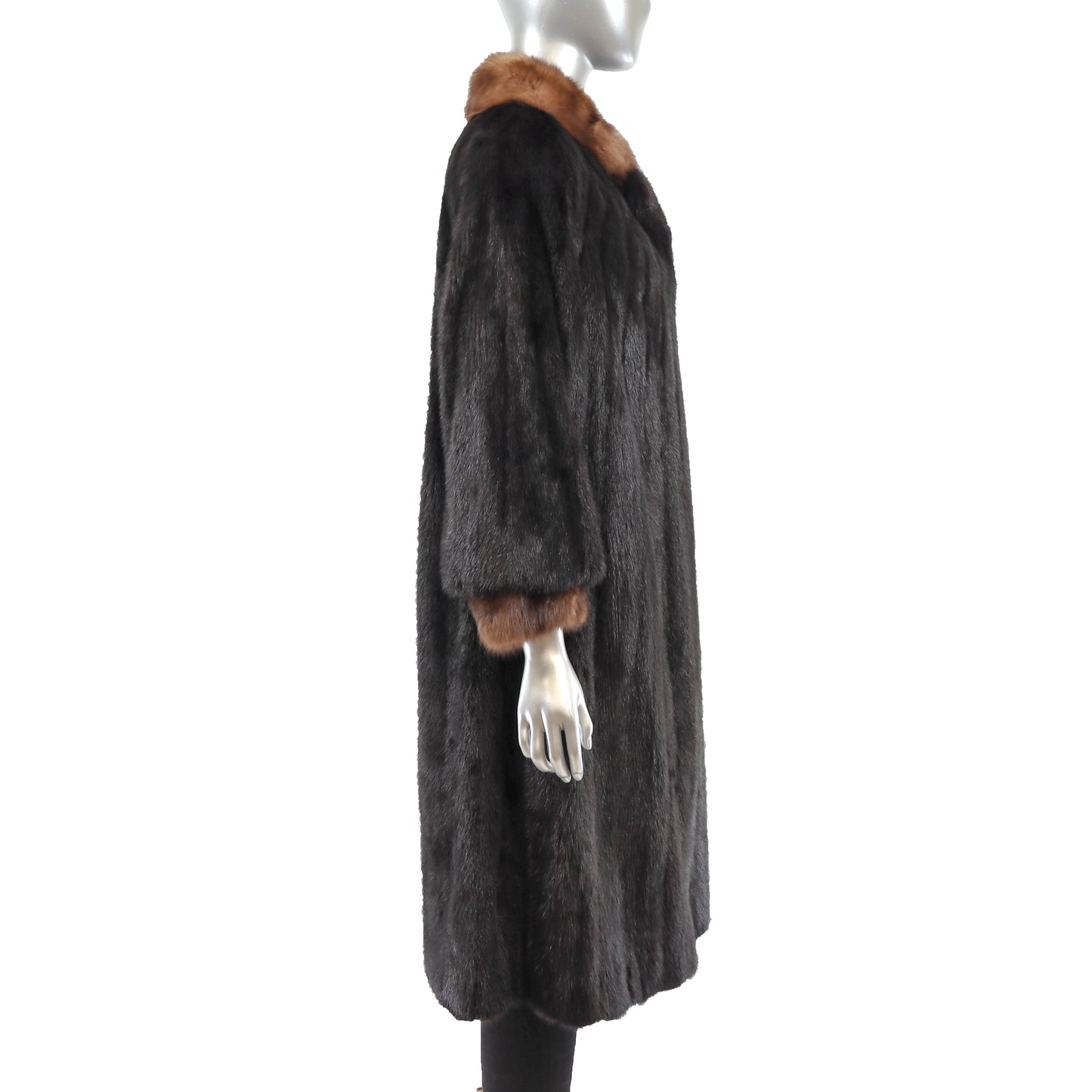 Black Mink Coat with Sable Trim- Size M