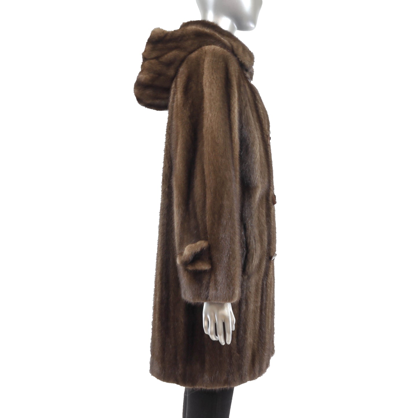 Brown Mink Coat with Detachable Hood- Size M