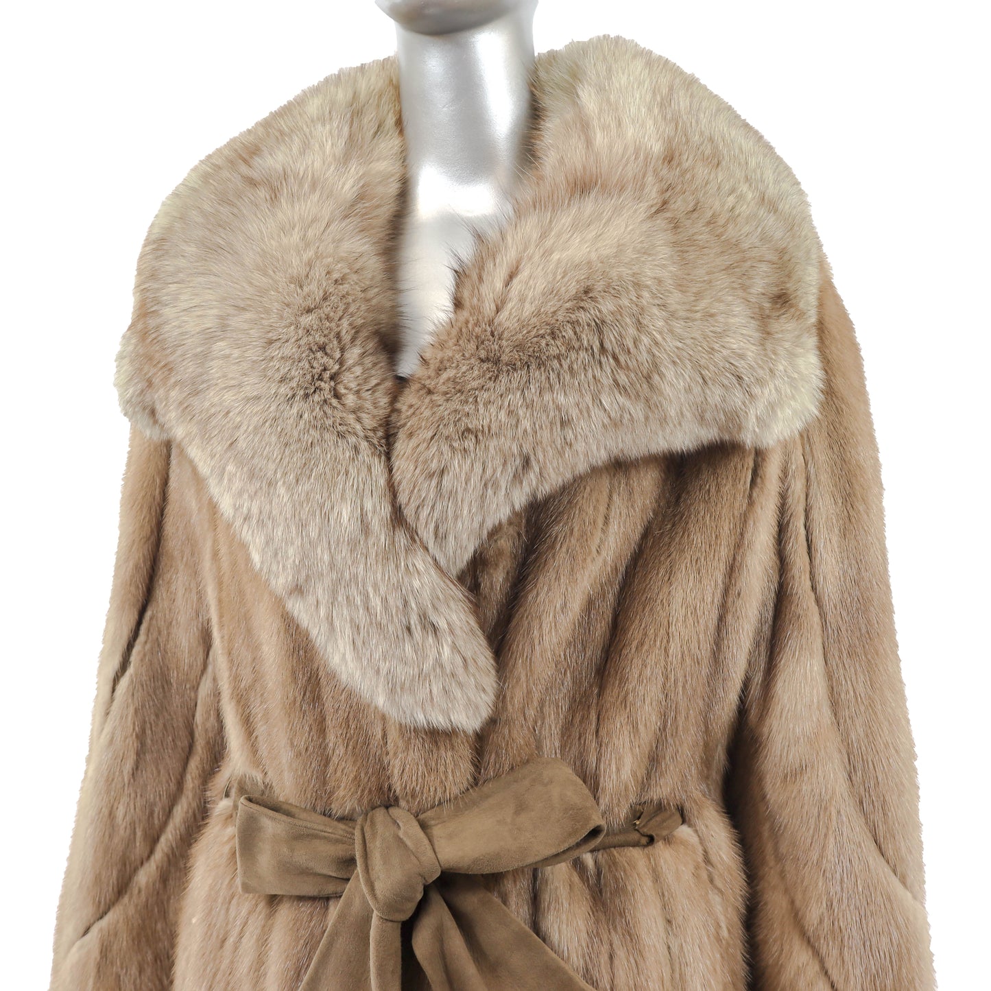 Pastel Mink Coat with Fox Collar- Size M