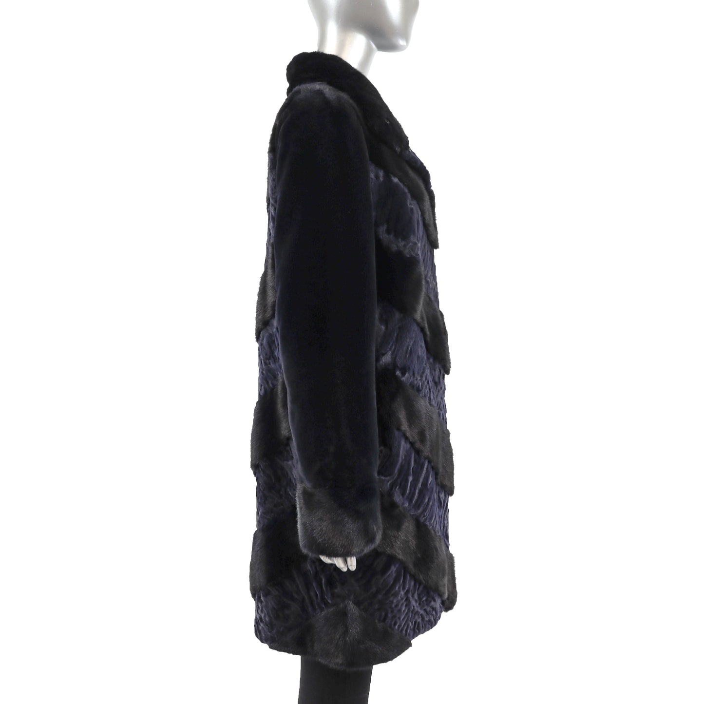 Navy Mink and Lamb Coat with Sheared Mink Sleeves- Size S