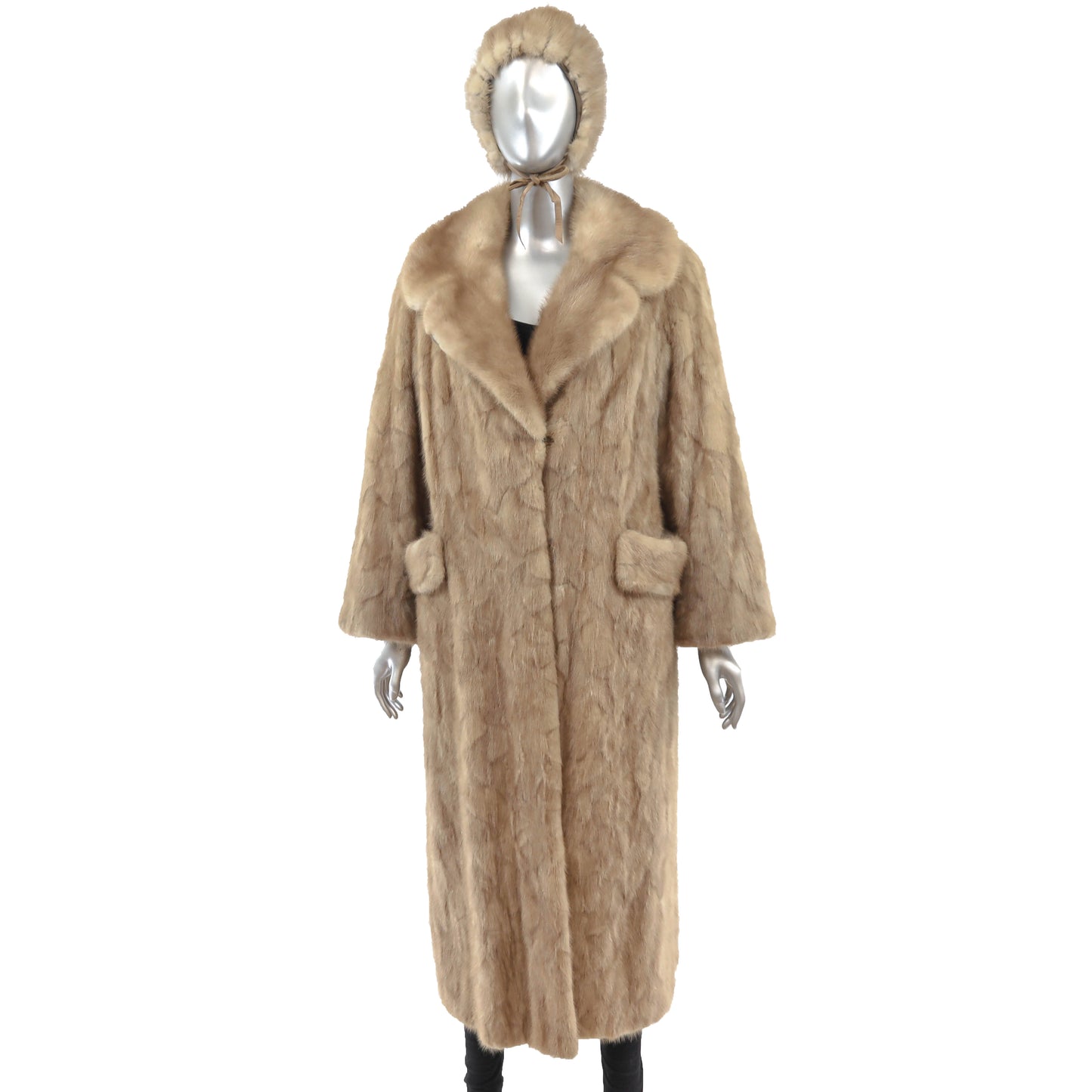 Light Brown Section Mink Coat with Matching Hat- Size M