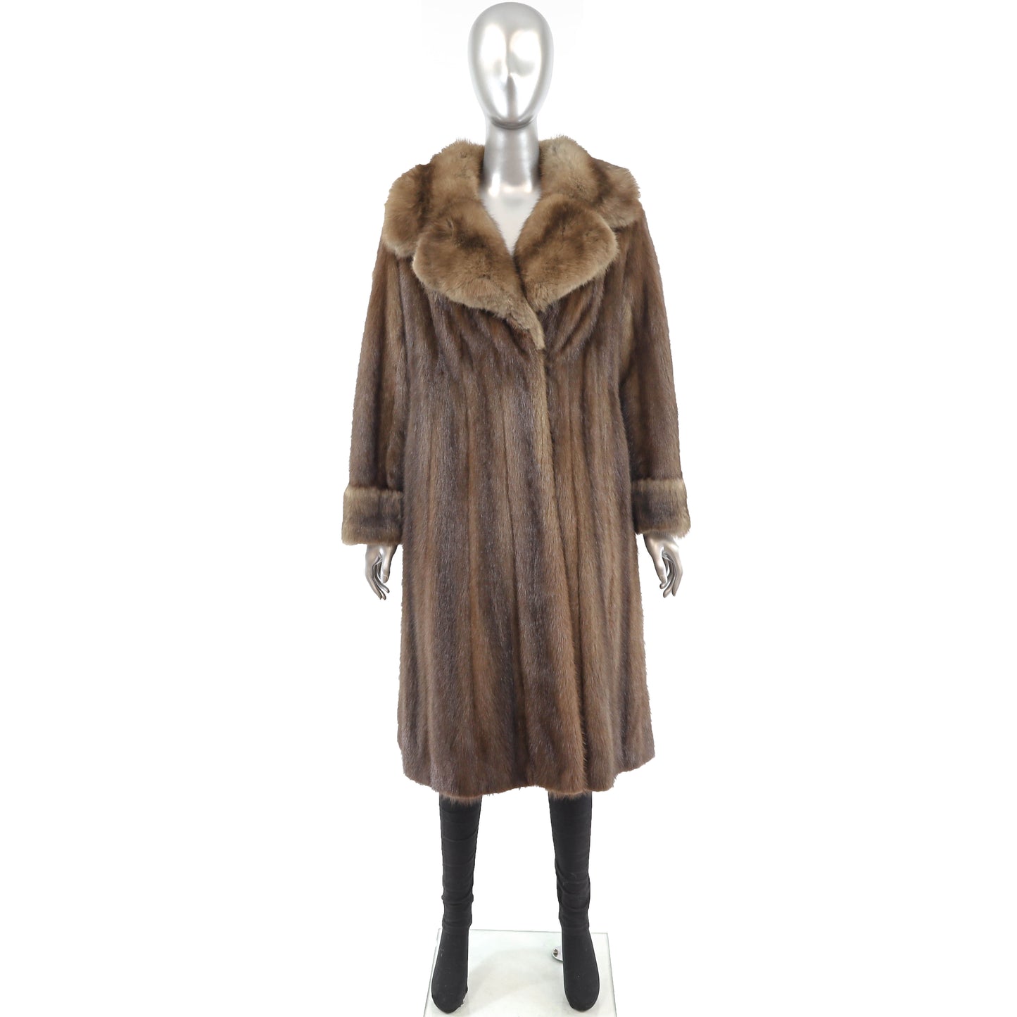 Brown Mink Coat with Sable Collar and Cuffs- Size S