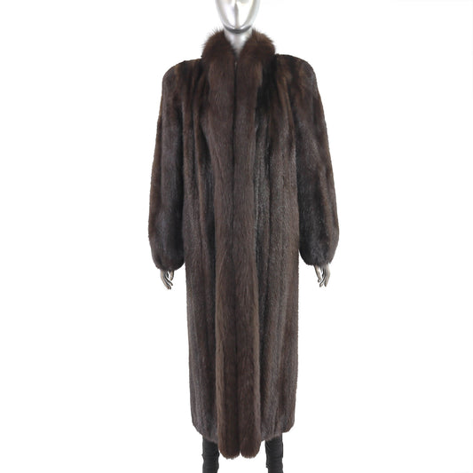 Brown Mink Coat with Fox Tuxedo- Size L