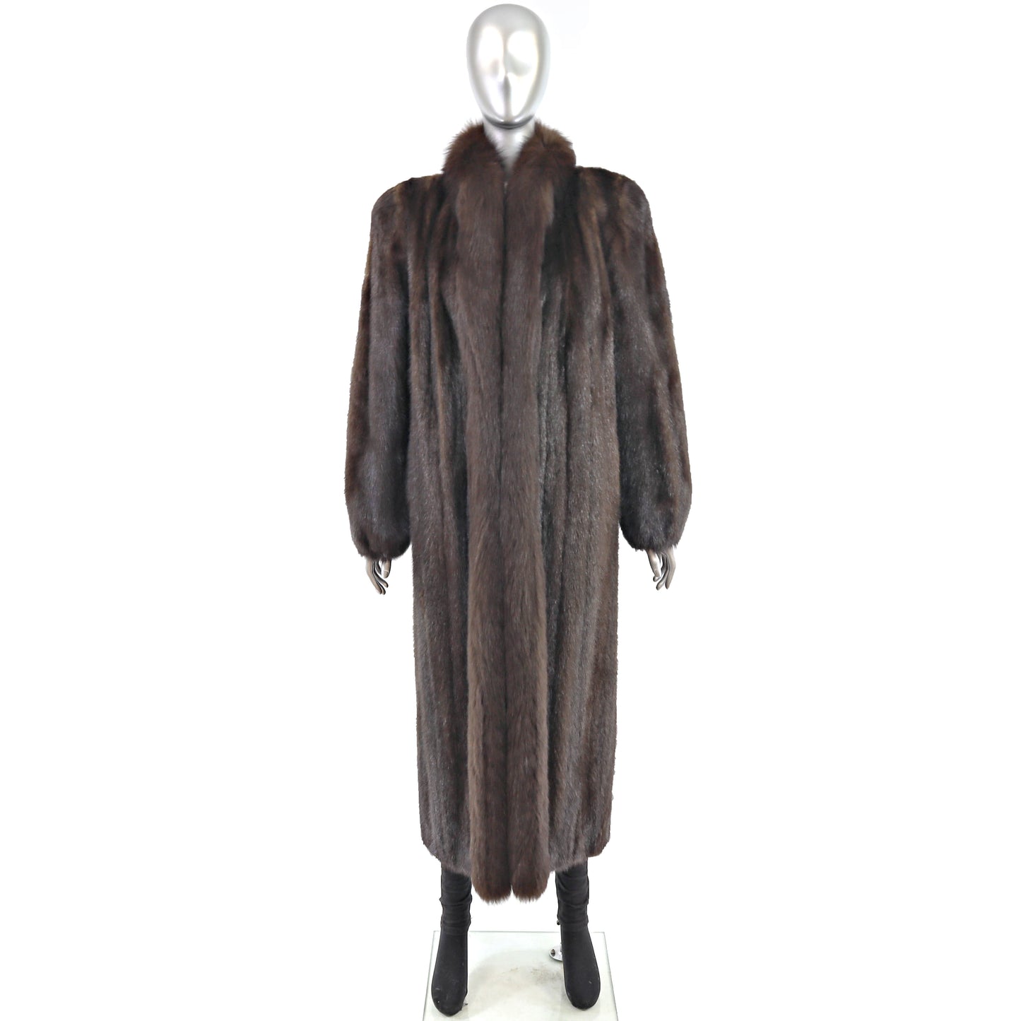 Brown Mink Coat with Fox Tuxedo- Size L