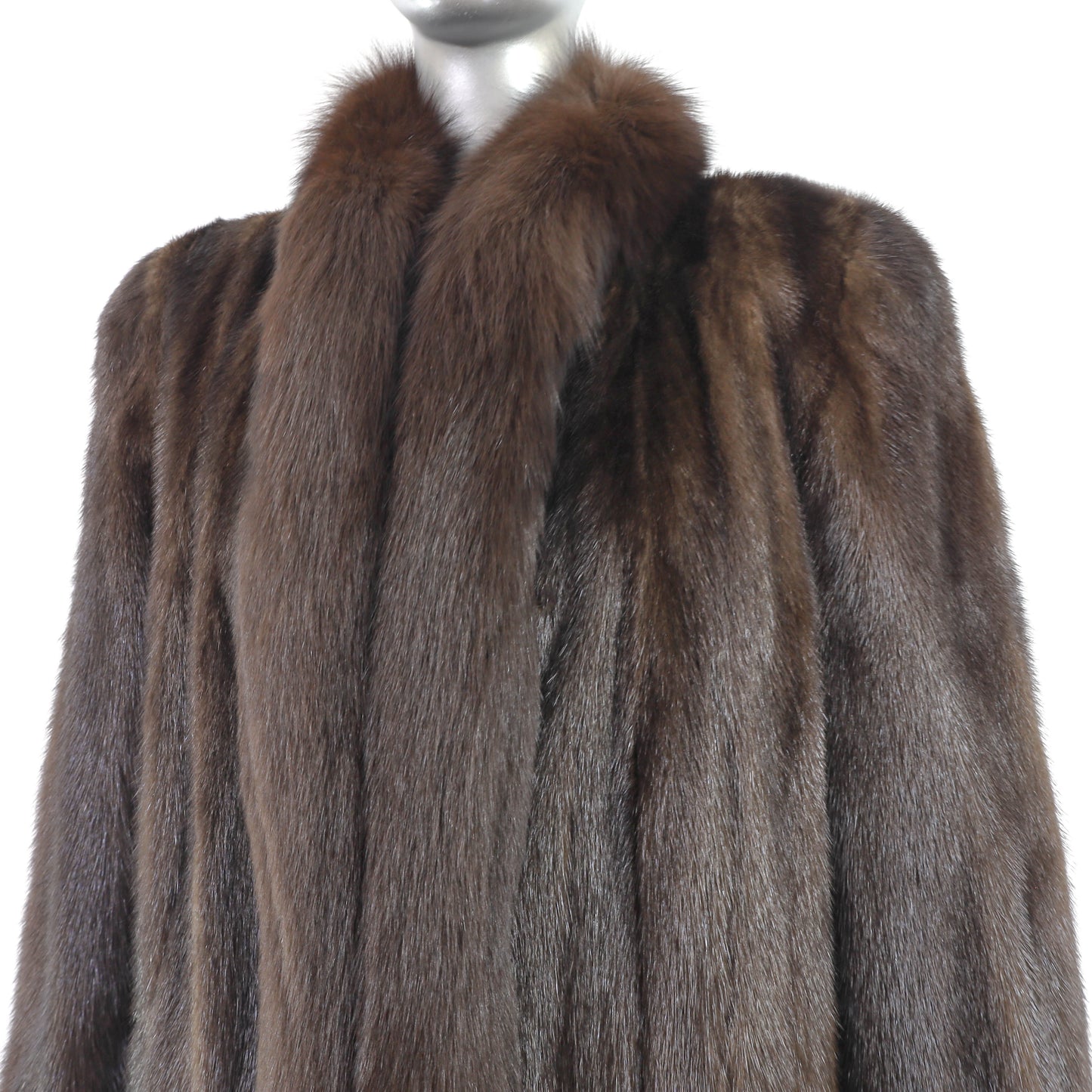 Brown Mink Coat with Fox Tuxedo- Size L