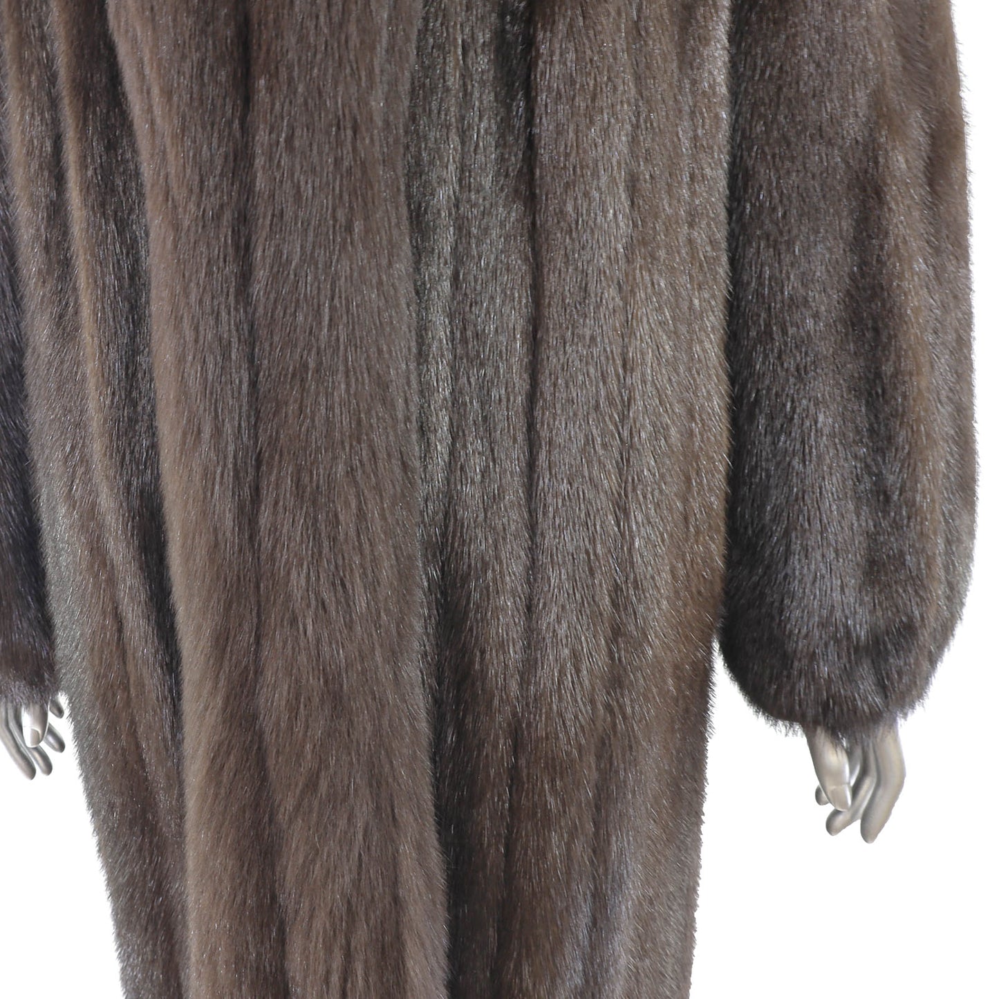 Brown Mink Coat with Fox Tuxedo- Size L