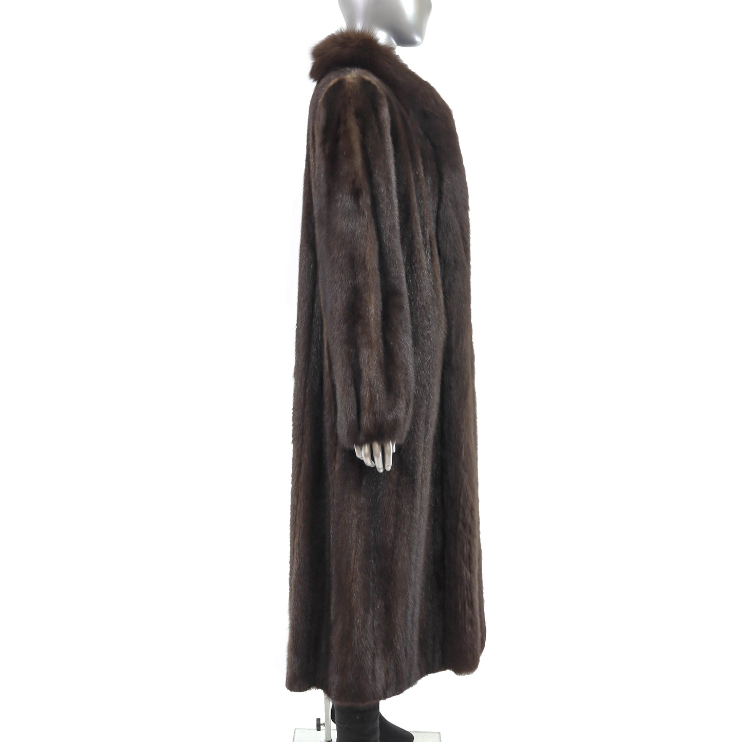 Brown Mink Coat with Fox Tuxedo- Size L