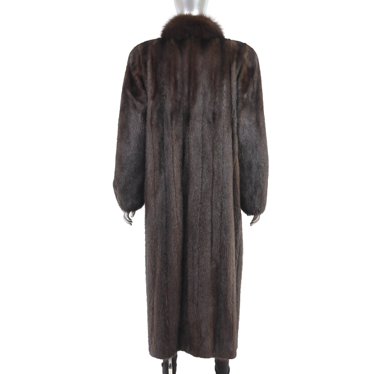 Brown Mink Coat with Fox Tuxedo- Size L