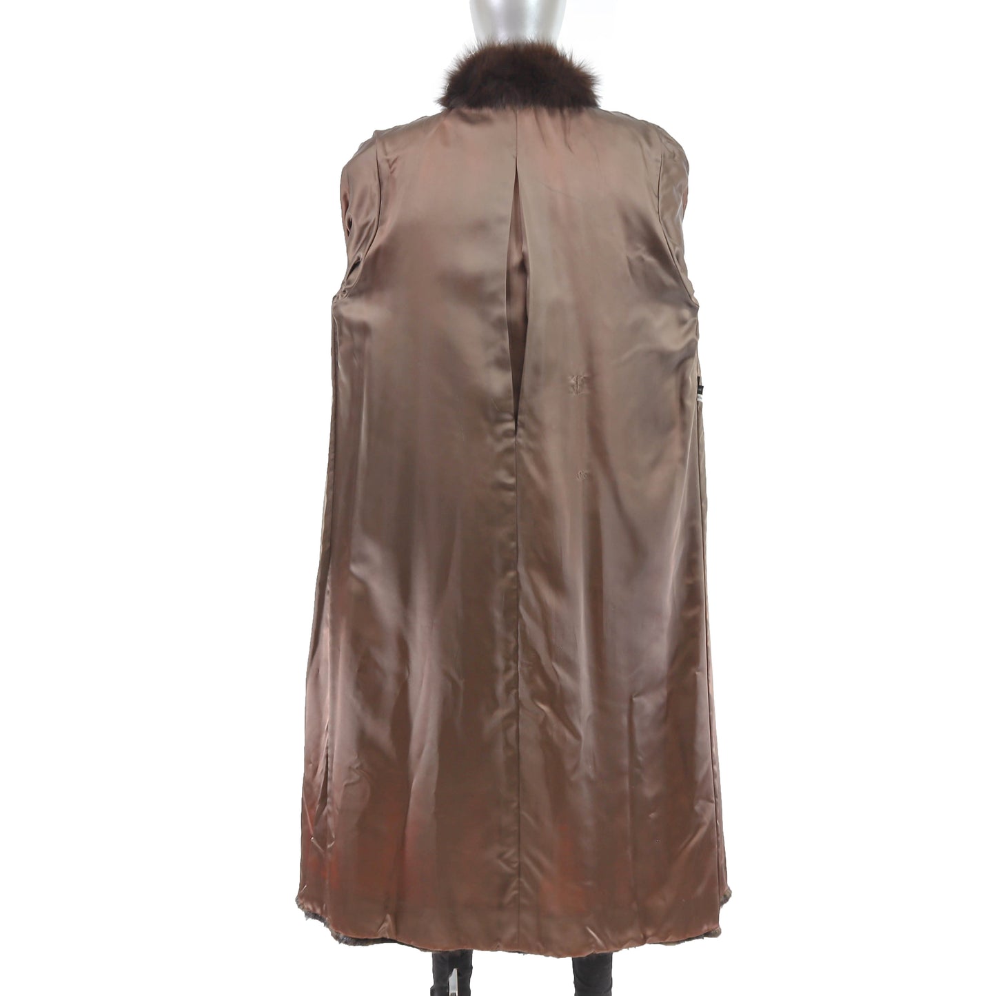 Brown Mink Coat with Fox Tuxedo- Size L