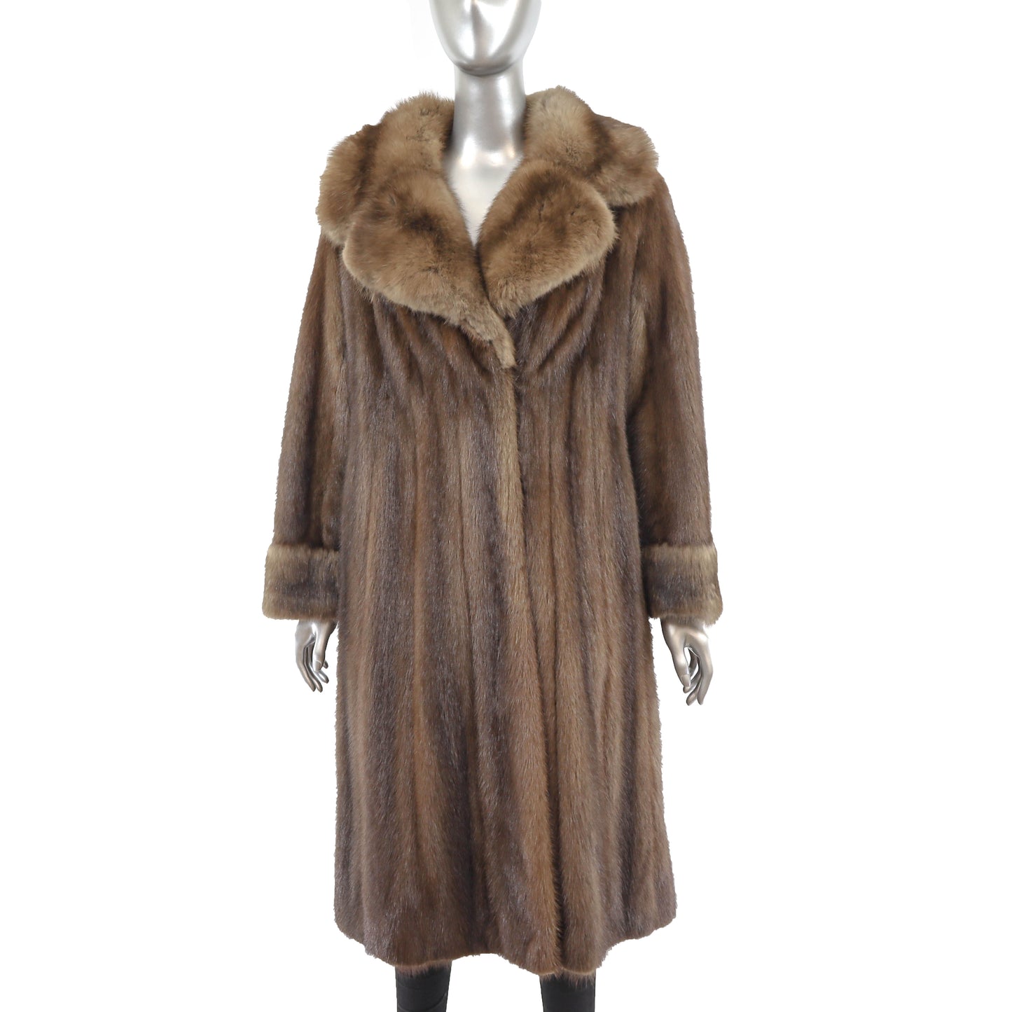 Brown Mink Coat with Sable Collar and Cuffs- Size S