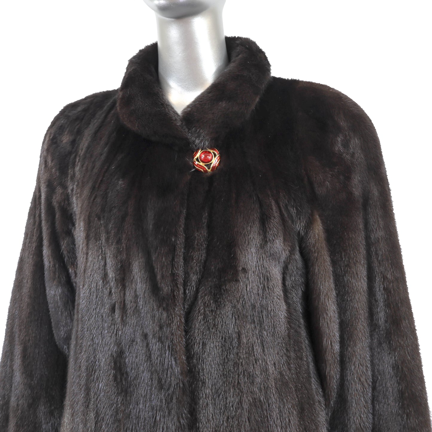 Black Mink Coat with Red Design- Size S