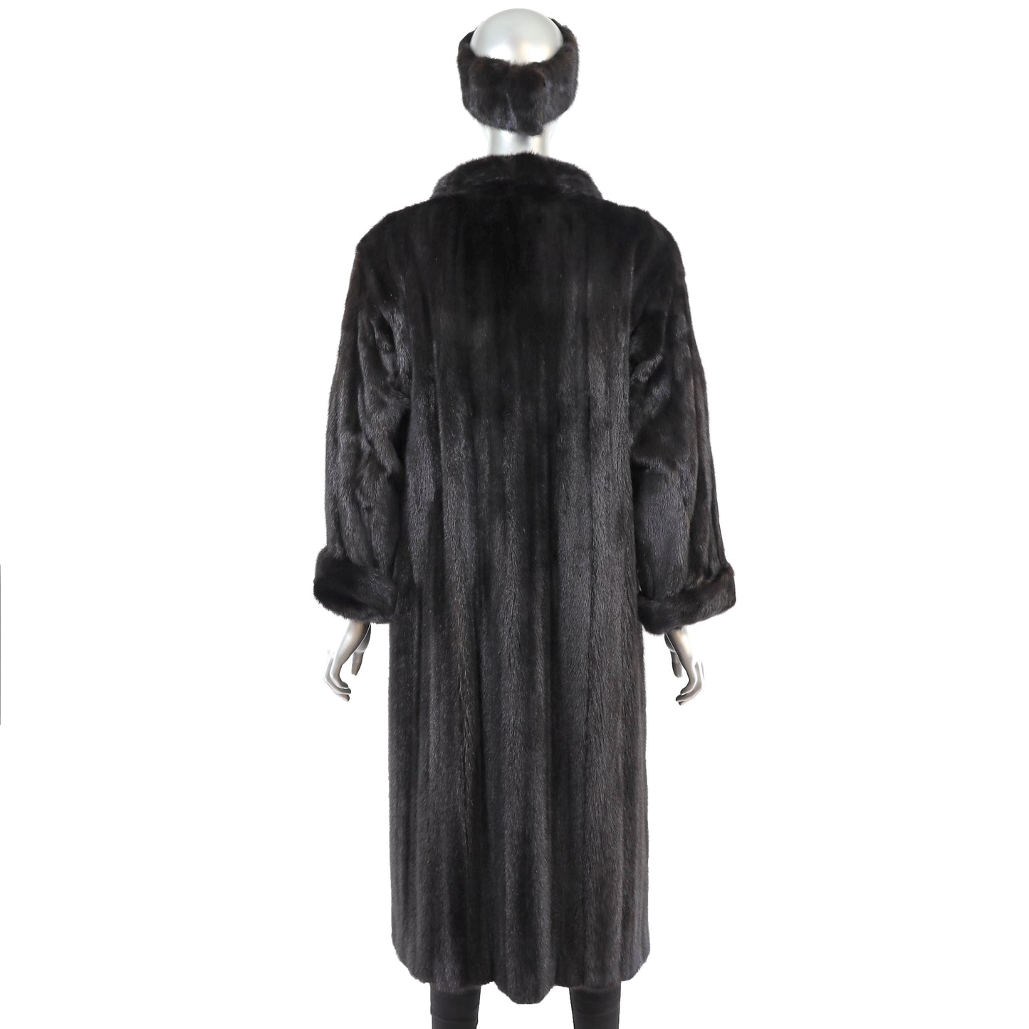 Black Mink Coat with Matching Headband- Size L