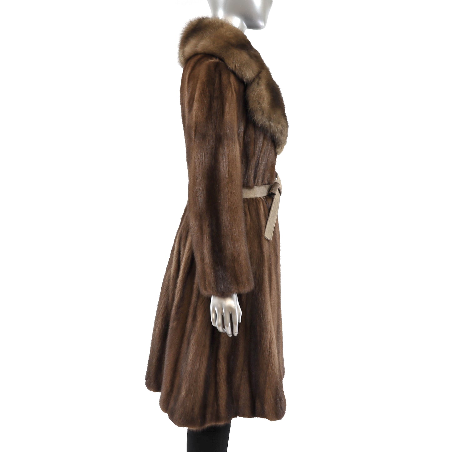 Brown Mink Coat with Sable Collar- Size S