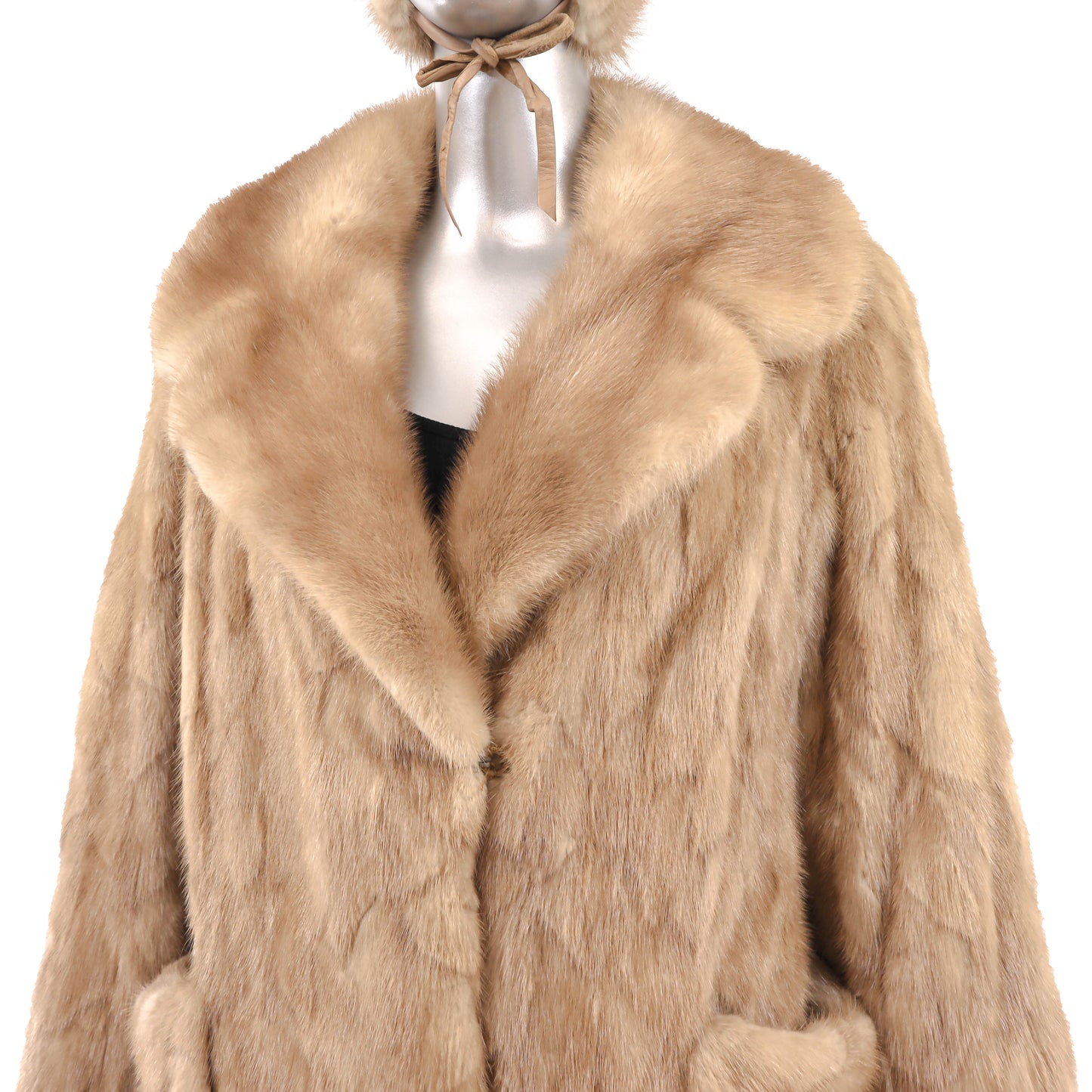 Light Brown Section Mink Coat with Matching Hat- Size M