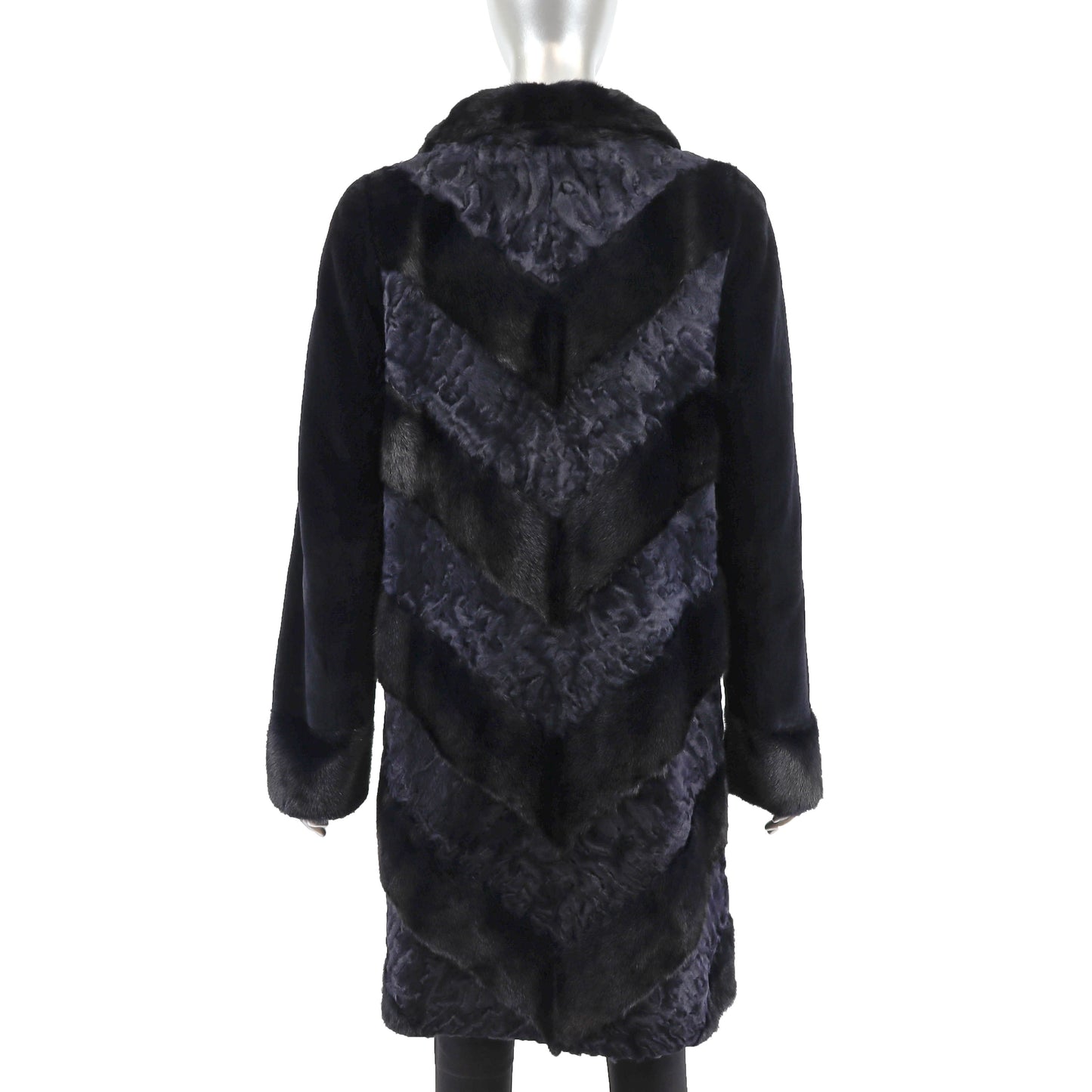 Navy Mink and Lamb Coat with Sheared Mink Sleeves- Size S