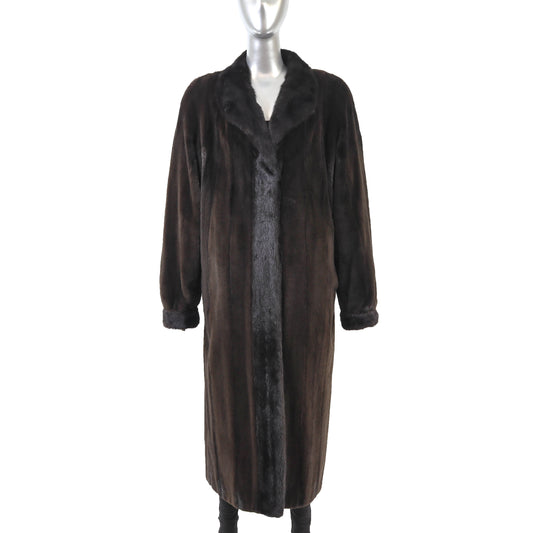 Brown Semi Sheared Mink Coat Reversible to Taffeta- Size L