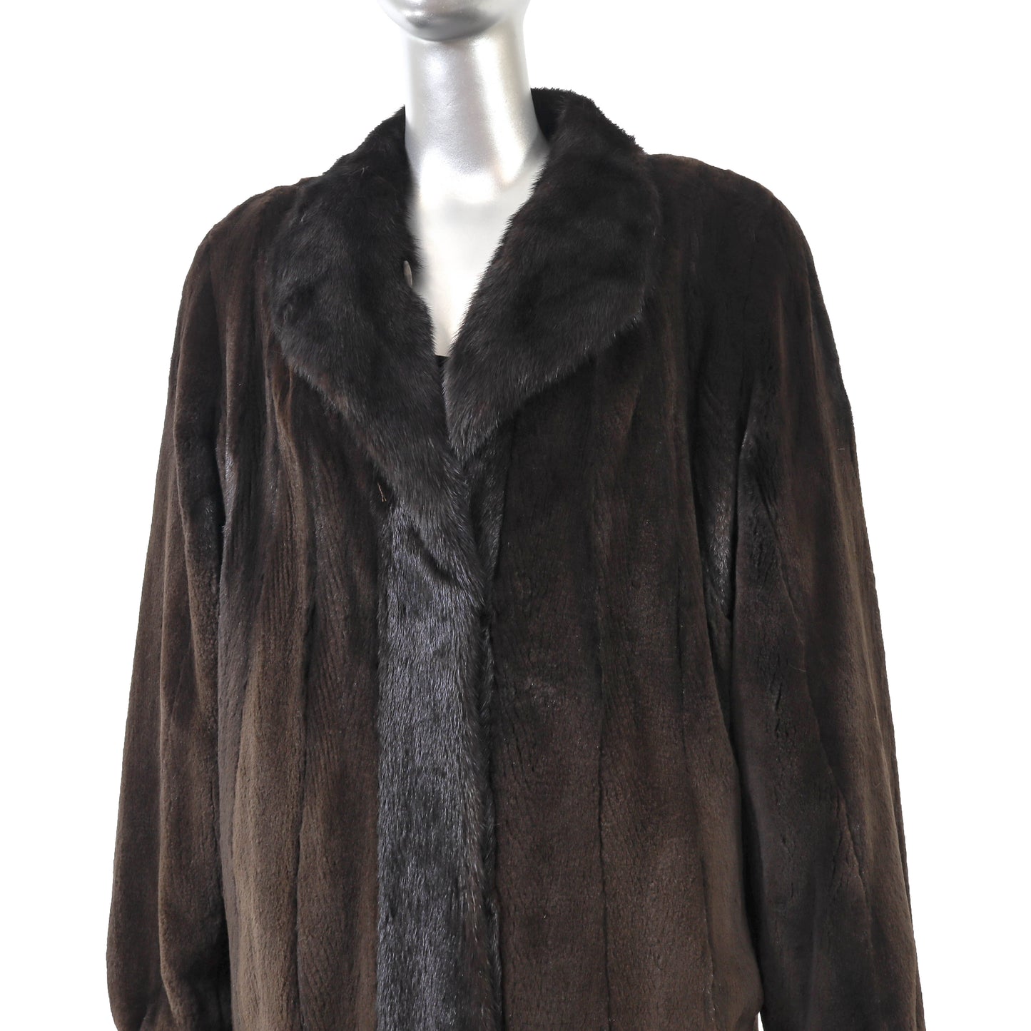 Brown Semi Sheared Mink Coat Reversible to Taffeta- Size L