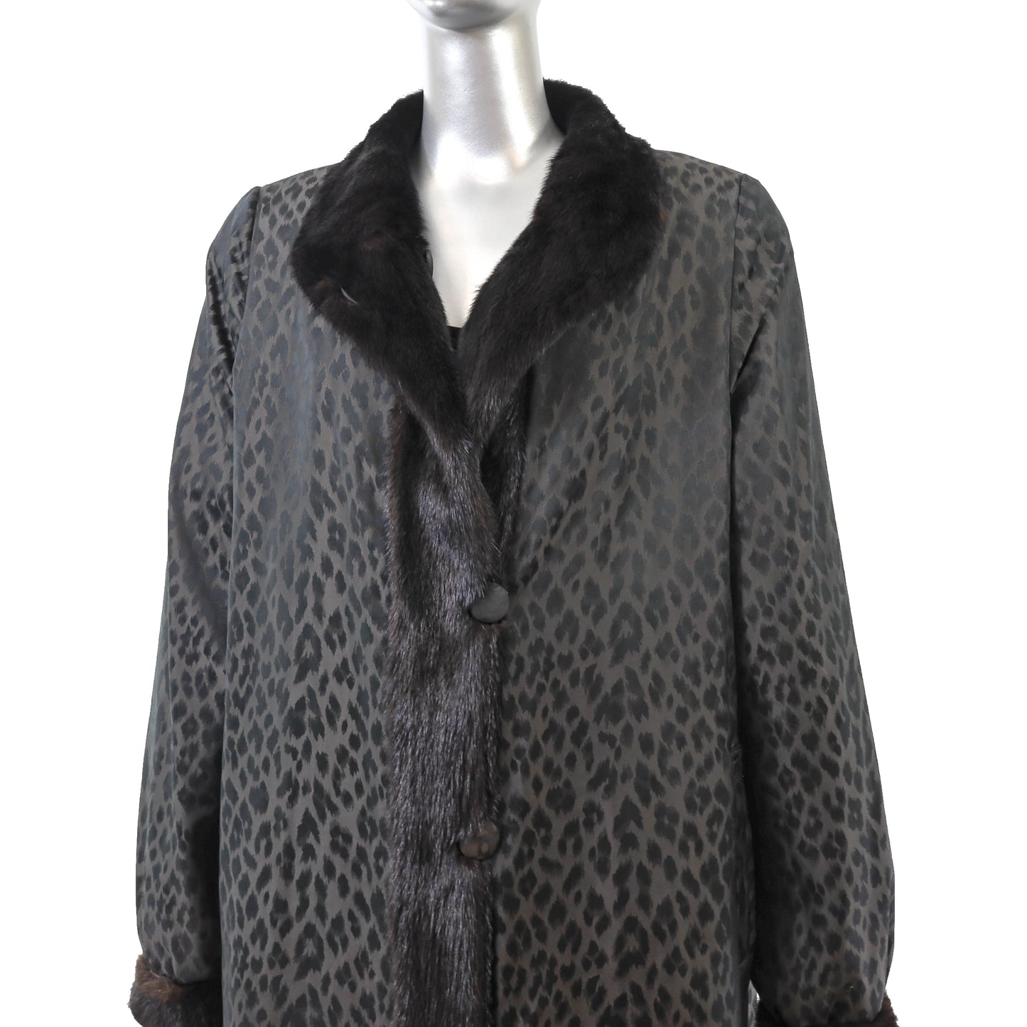 Brown Semi Sheared Mink Coat Reversible to Taffeta- Size L