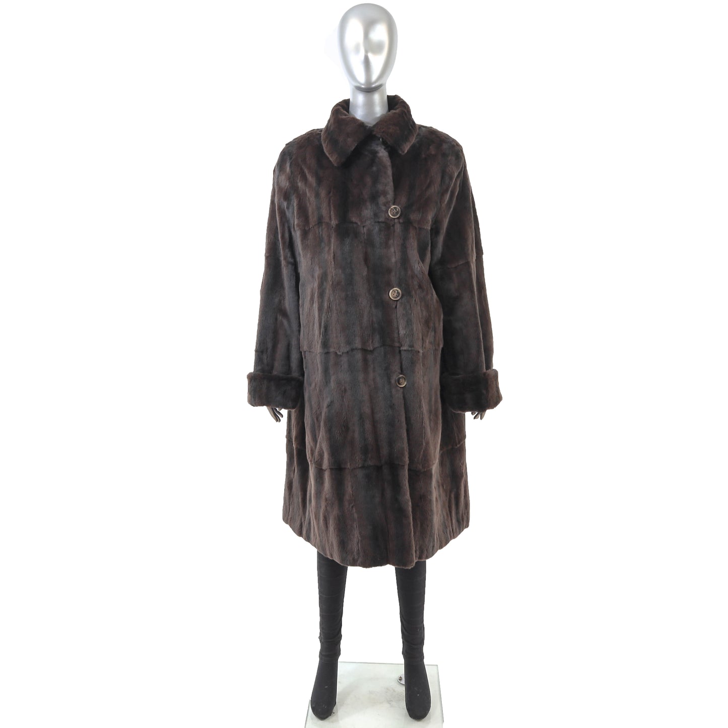 Brown Plucked Reversible Mink Coat- Size XL