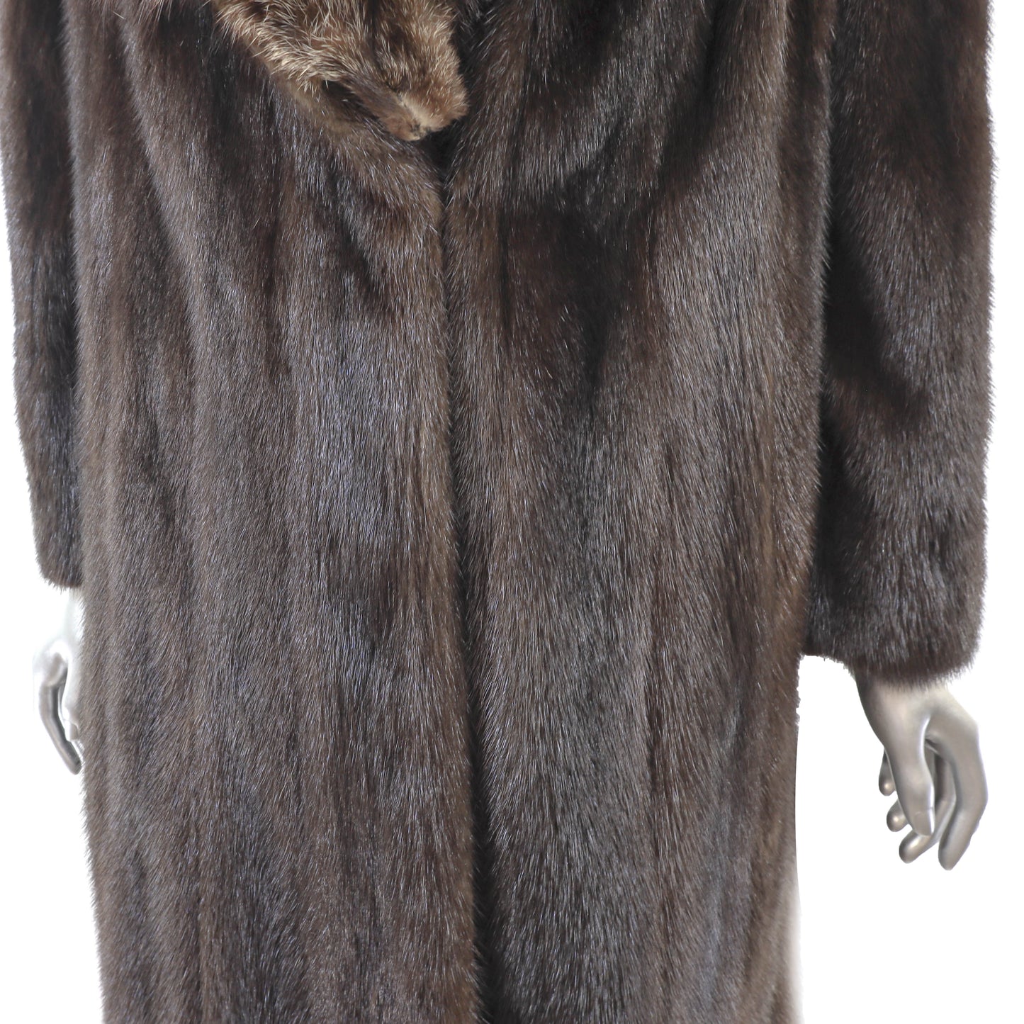 Brown Mink Coat with Fox Collar- Size L