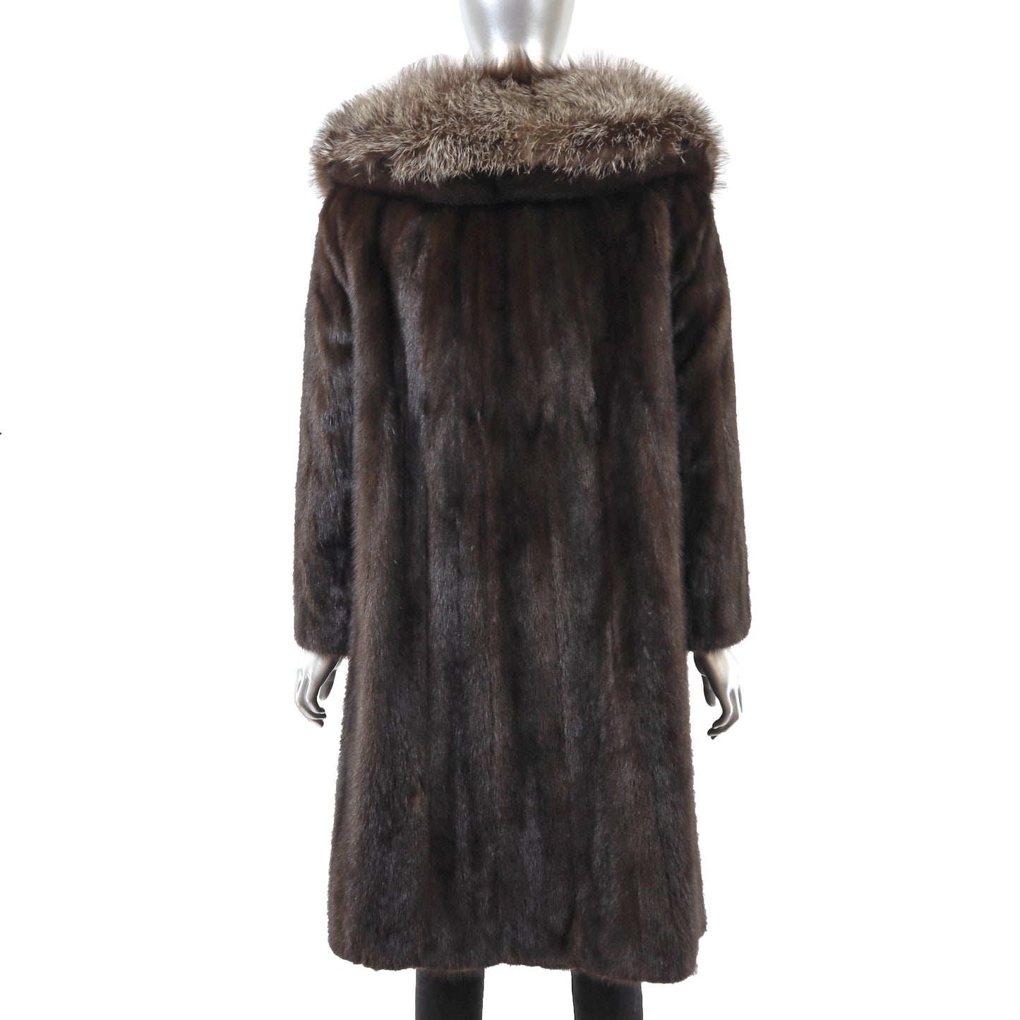 Brown Mink Coat with Fox Collar- Size L