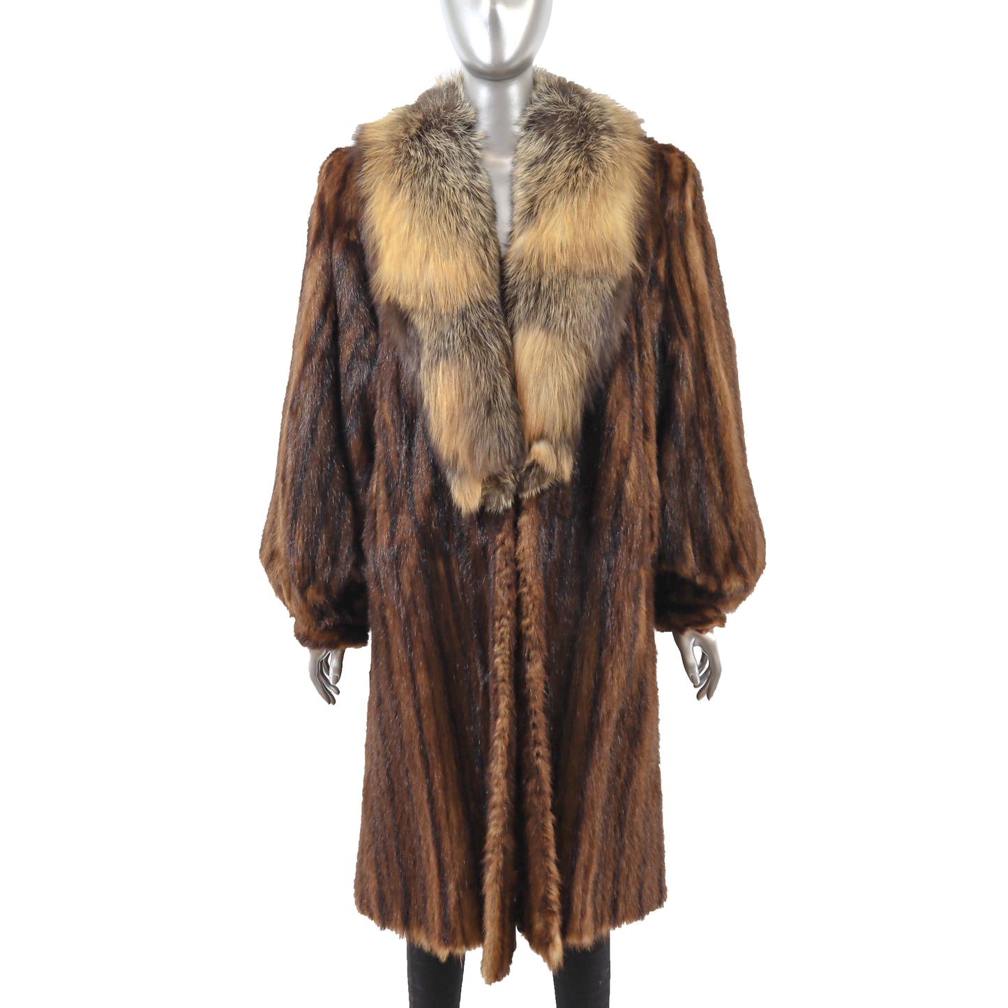 Chinese Mink Coat with Fox Collar- Size L