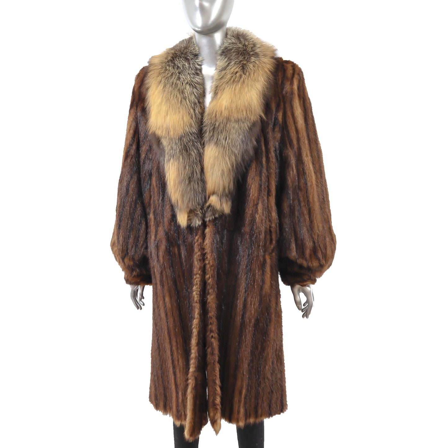 Chinese Mink Coat with Fox Collar- Size L