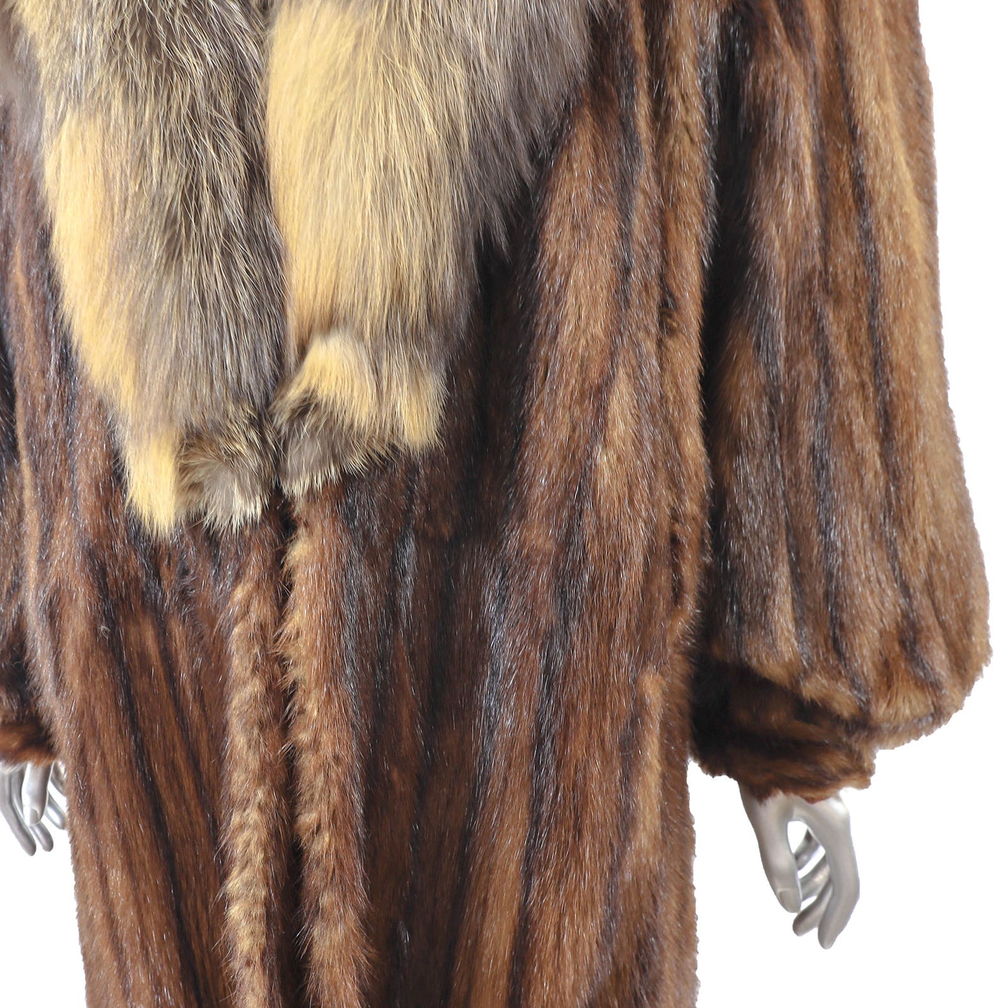 Chinese Mink Coat with Fox Collar- Size L