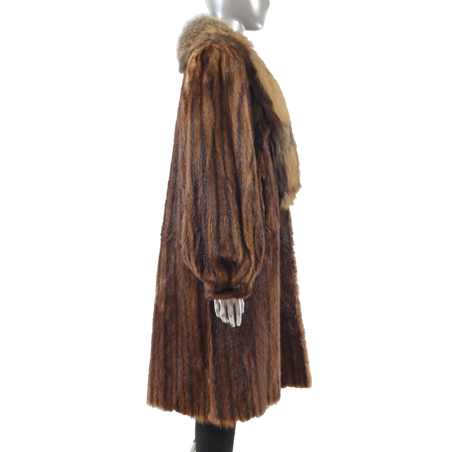 Chinese Mink Coat with Fox Collar- Size L